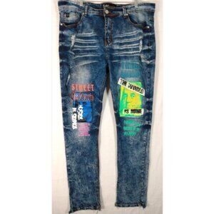 Switch Remarkable Jeans Mens 40x32 Slim Taper Fit Distressed Graffiti Stretch